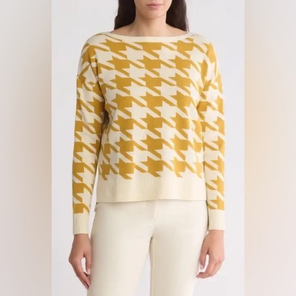 Nordstrom Rack Yellow Houndstooth Crewneck Sweater Small - Picture 1 of 6
